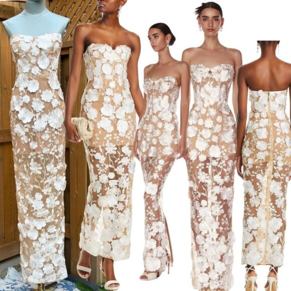 🆕 BRONX & BANCO 🧿 NWOT Jasmine Blanc Bridal Maxi Dress, Sz XS US 2